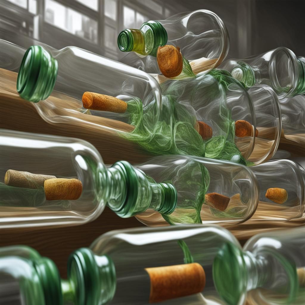 Hyperrealistic Dream Trapped in Glass Bottles