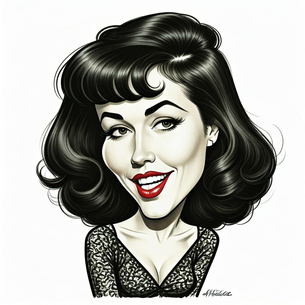 Bettie Page Caricature in Hirschfeld Style
