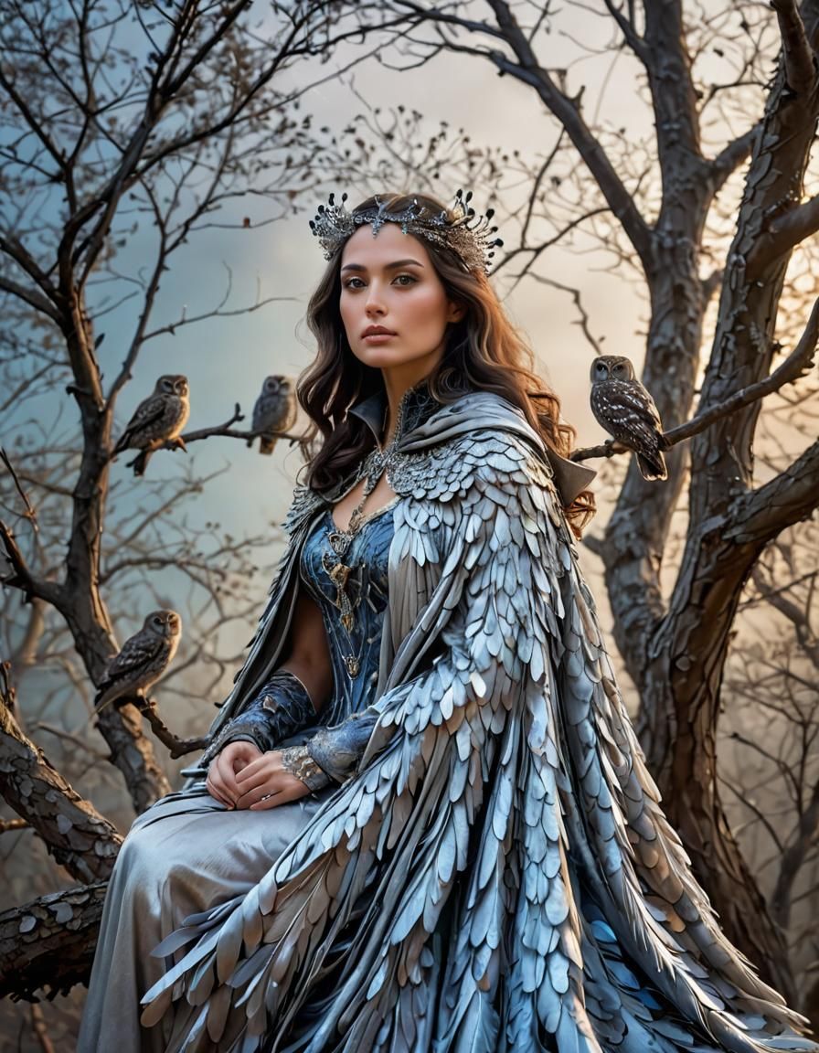 Mysterious Owl Queen in Ethereal Light