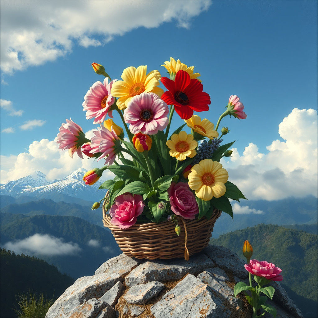 Flowers in a Basket: Magic Realism Digital Painting