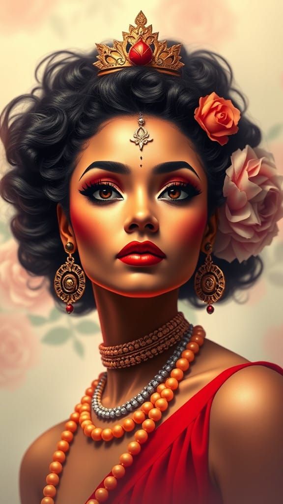 Steampunk Afro Goddess in Pastel Rosemailing Hues