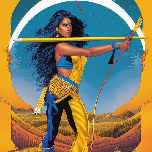 Cheyenne Woman Archer in Comic Book Style