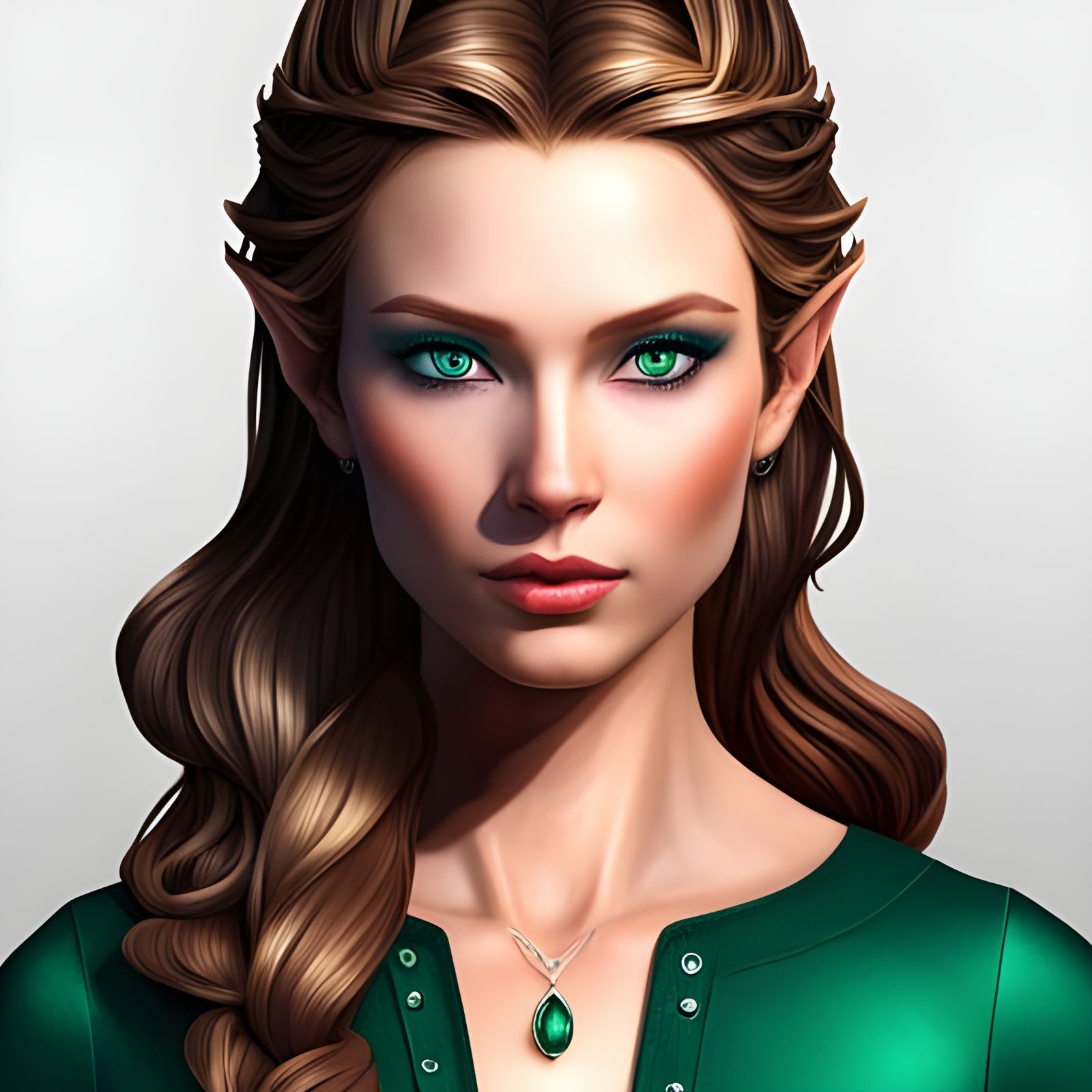 Detailed Portrait of a Beautiful Emerald-Eyed Elf Girl