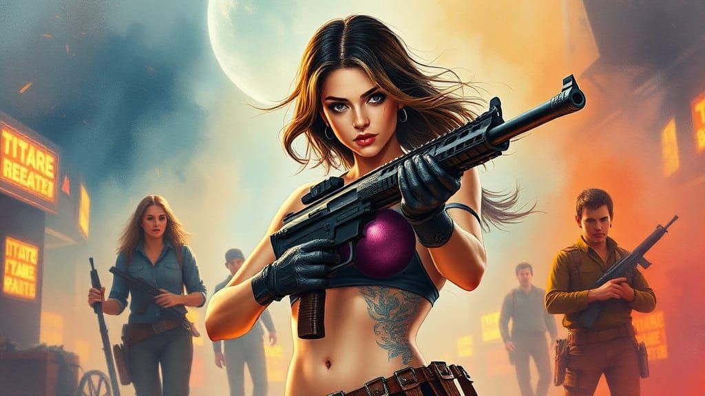 Sci-Fi Tattooed Female in Watercolor Fantasy Style