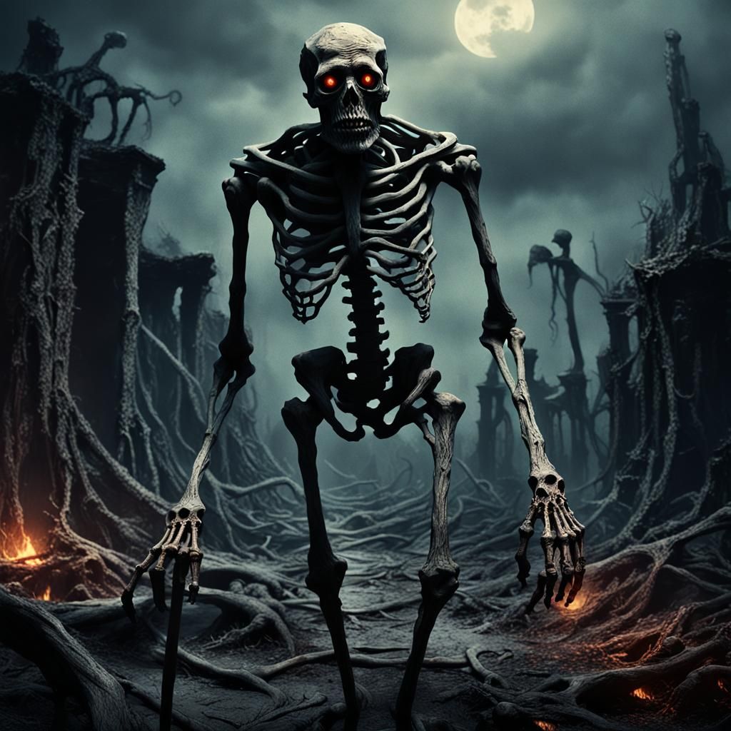Dark Fantasy Figure with Bone Cane in Beksiński Style