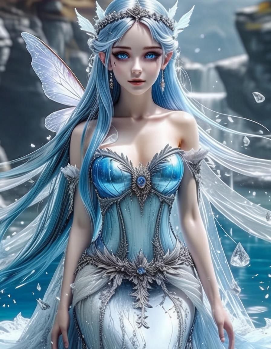 Water Fairy Princess with Blue Hair in Wedding Dress