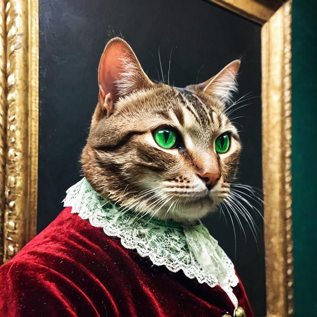 Tabby Cat as Baroque Nobleman in Oil Painting