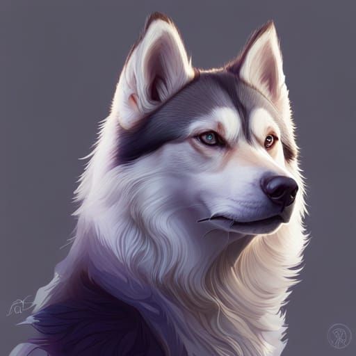 Hyperdetailed Husky Portrait in Digital Art Style