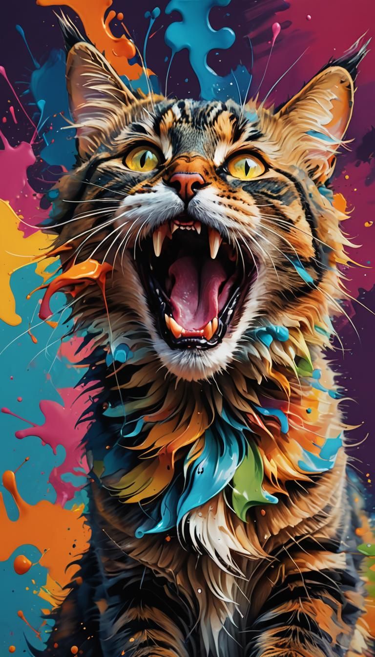 Surreal Cat Paints Itself with Colorful Licks