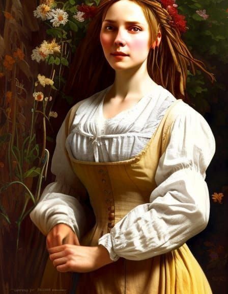 17th century natural looking French peasant woman in her house :: full body portrait, 8k resolution concept art portrait...