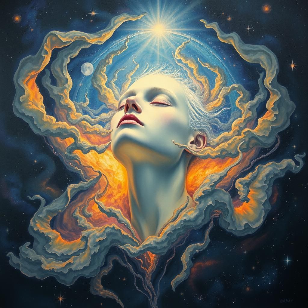 Mystical Figure in Space: Beksiński Style Watercolor