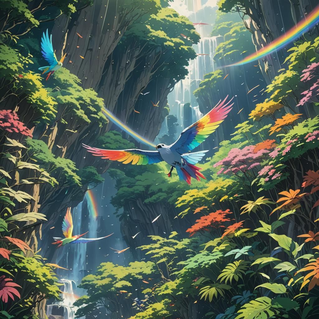 Rainbow Wings in Studio Ghibli Style