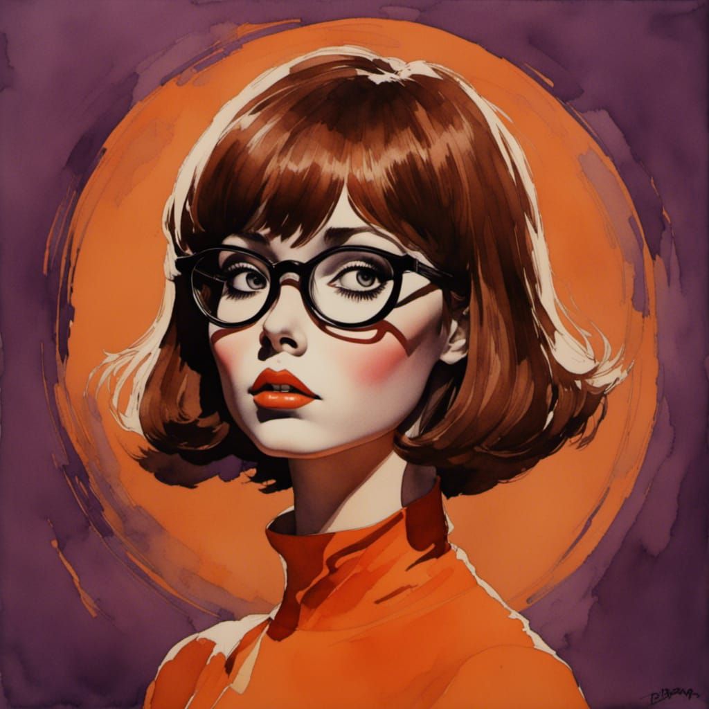 Velma from Scooby Doo in Watercolor Style