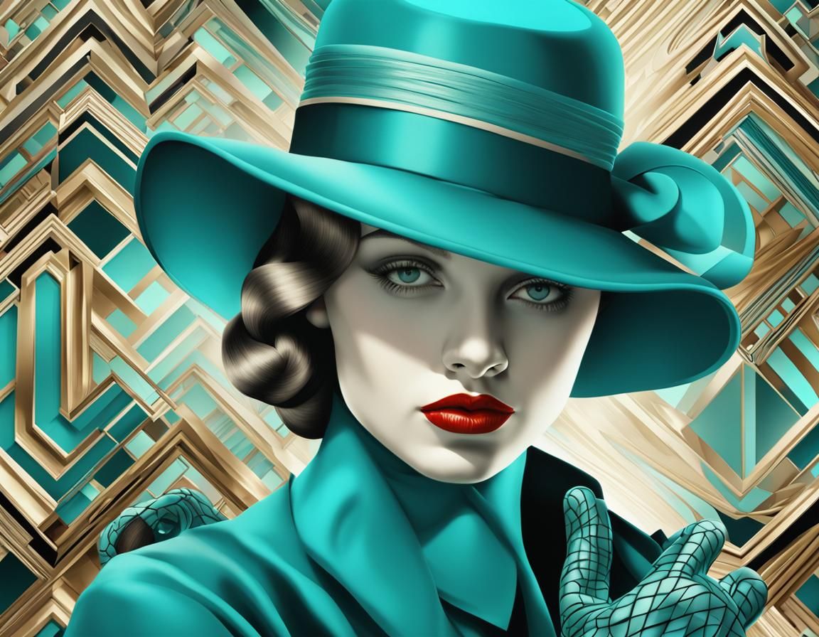 Art Deco Lady with Hat and Gloves in 8K