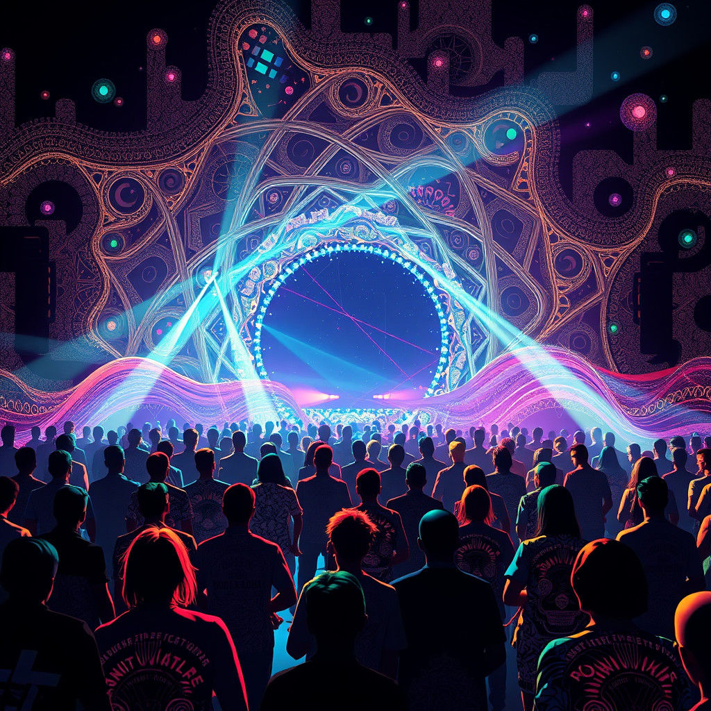 Tekno Music Night Scene in Abstract Fractal Style