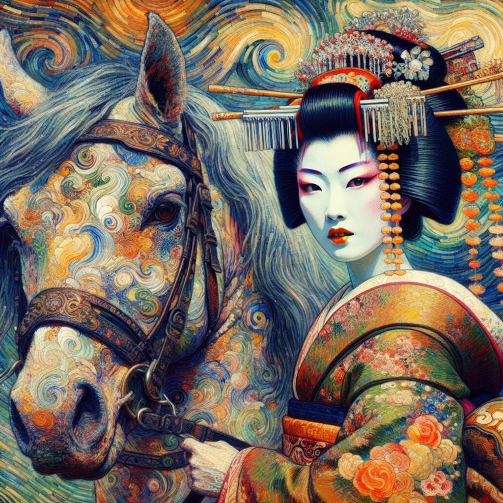 Geisha with painted pony