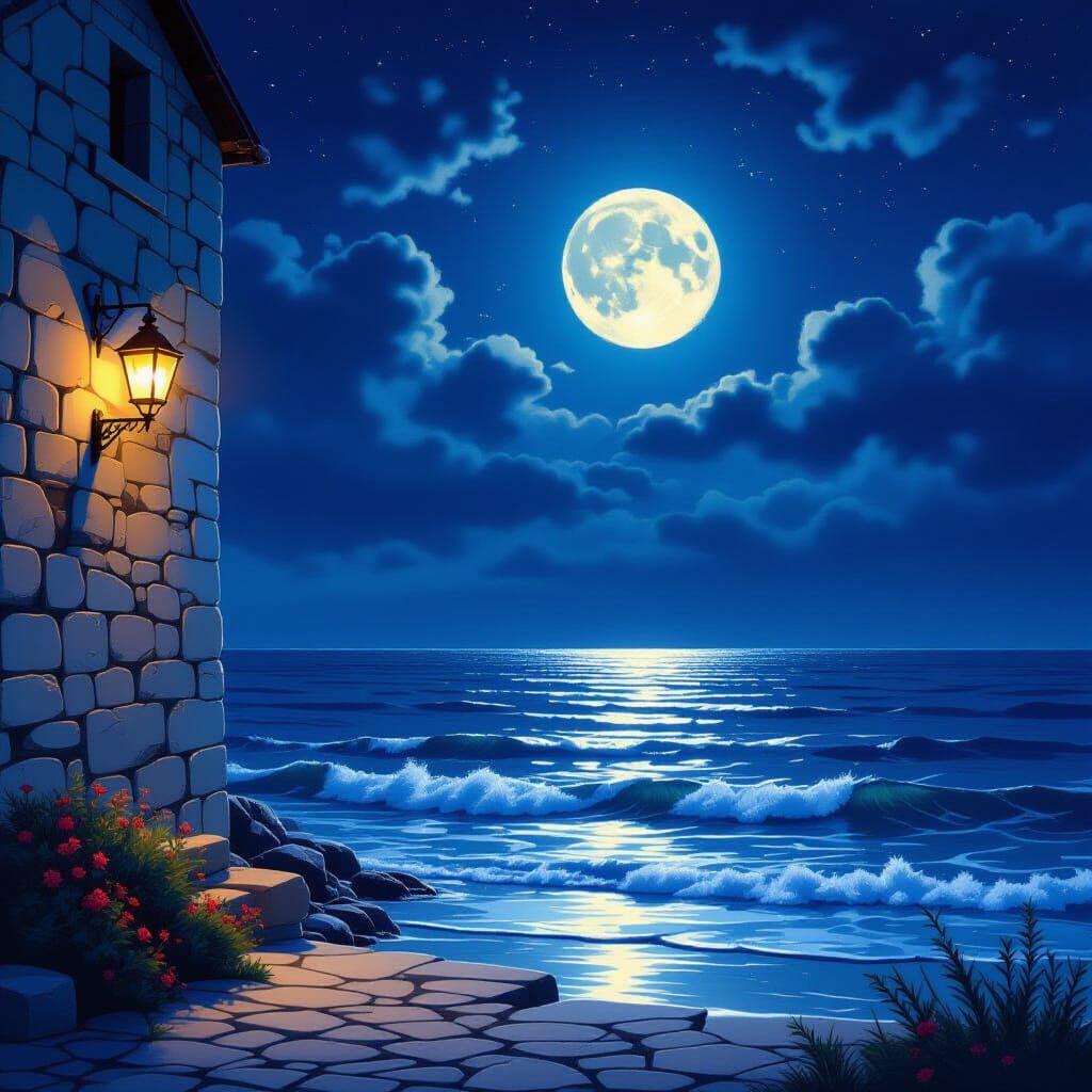 Moonlit Sea: Realistic Night Portrait