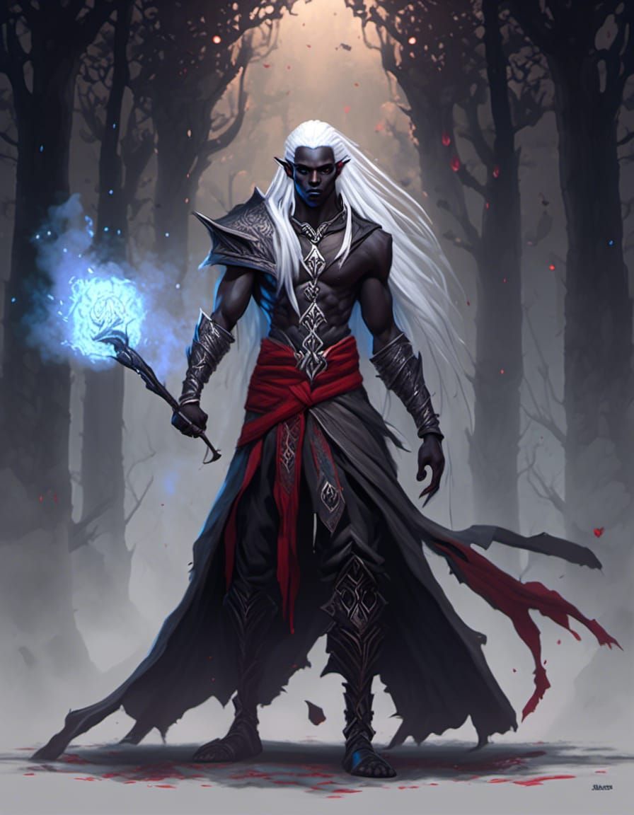 Dark Elf Sorcerer Portrait in Hyperdetailed Fantasy Art