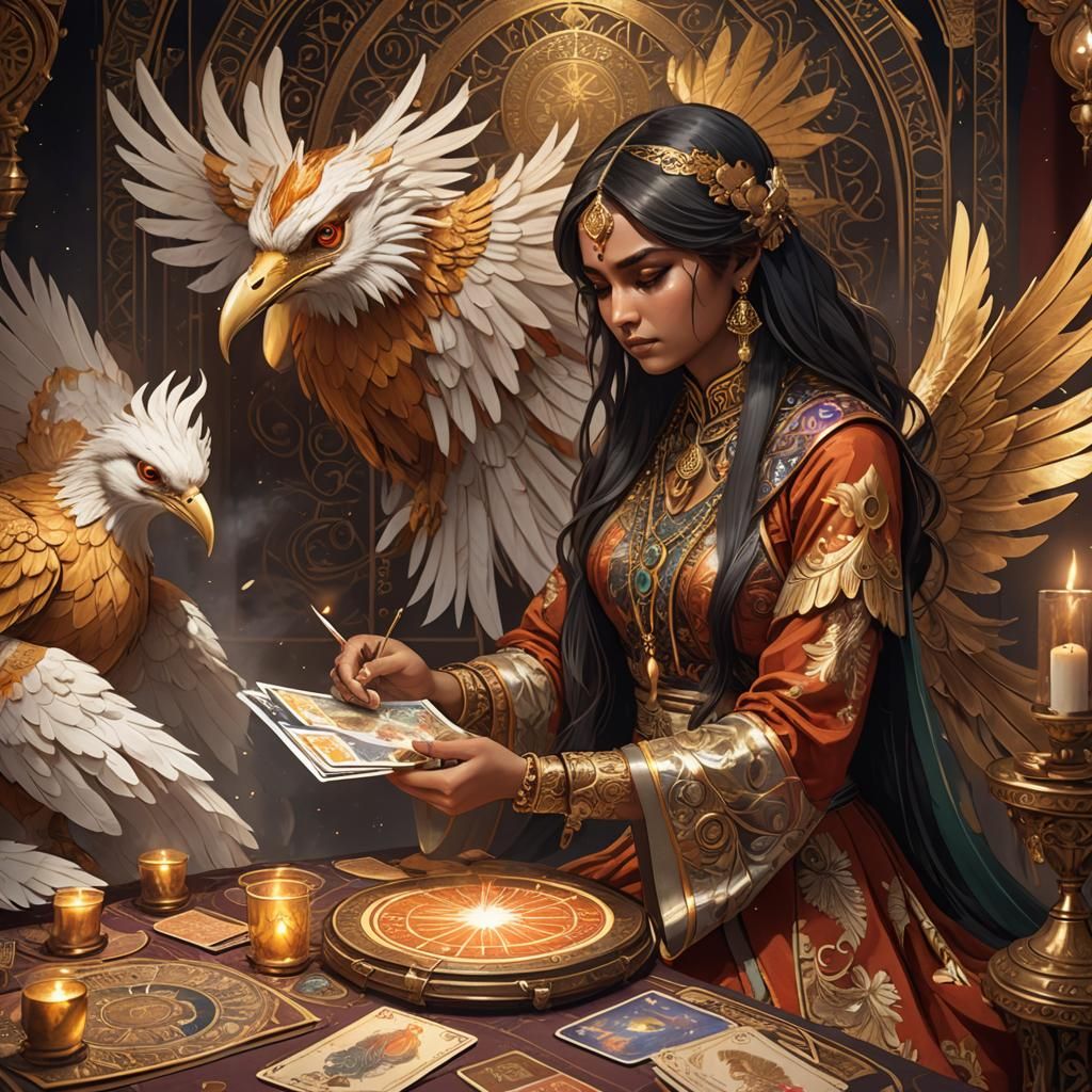 Indian Lady and Phoenix: Mystical Anime Art