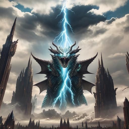 Colossal Lightning Dragon Above Metropolis in 4K