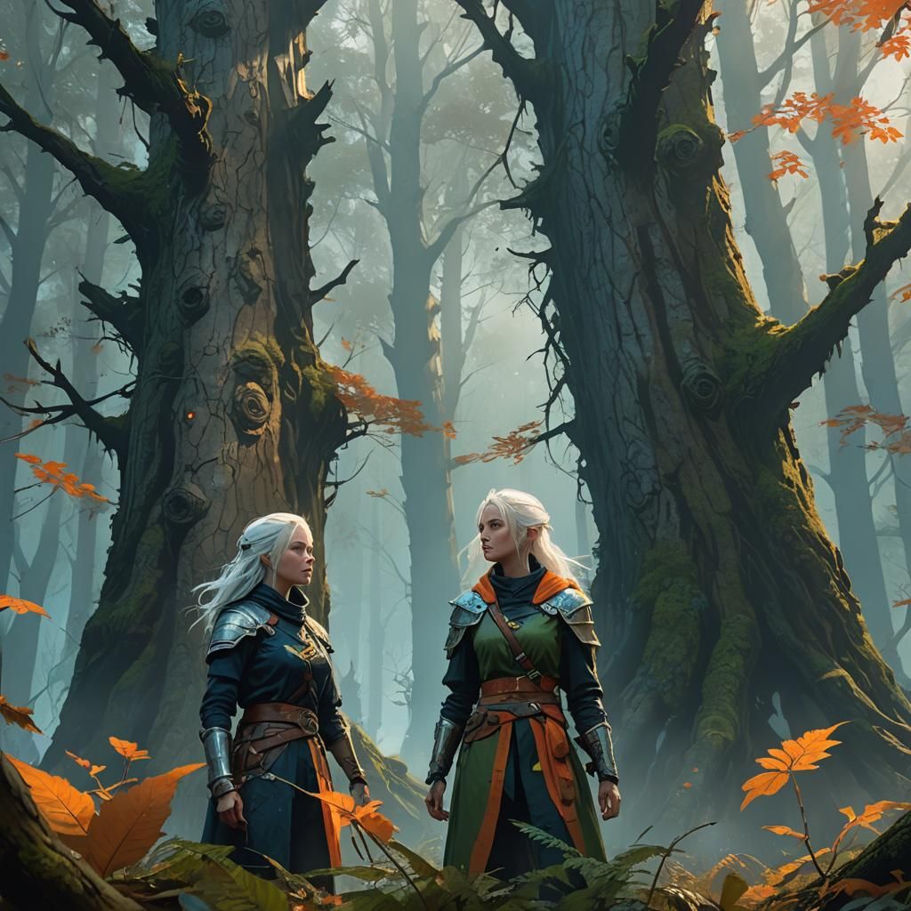 Fantasy Women Clash in Misty Forest