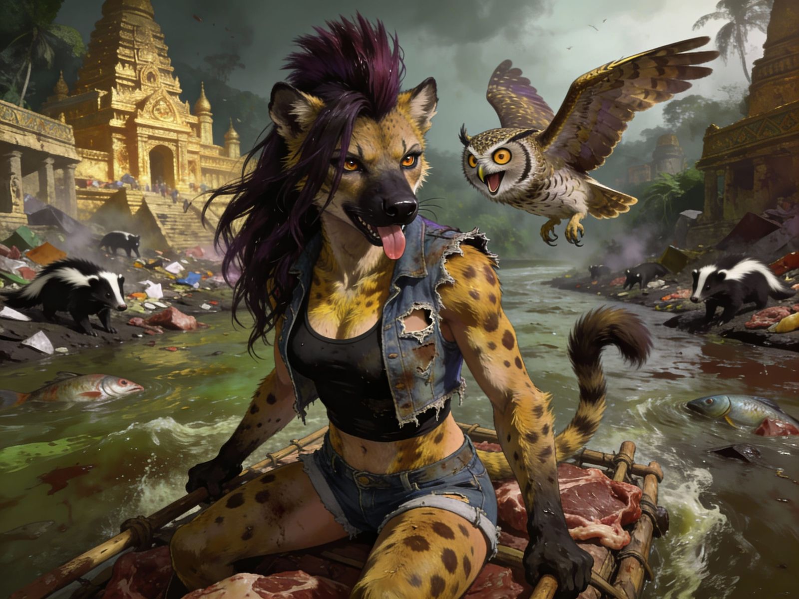 Furry Hyena Explorer in a Grimy El Dorado City