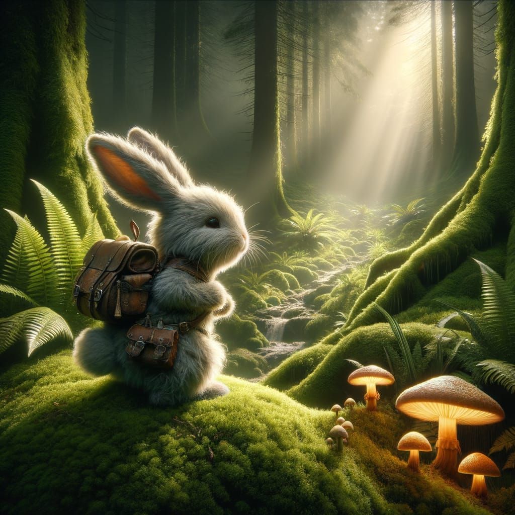 Fluffy Bunny Adventurer Enters Mossy Forest