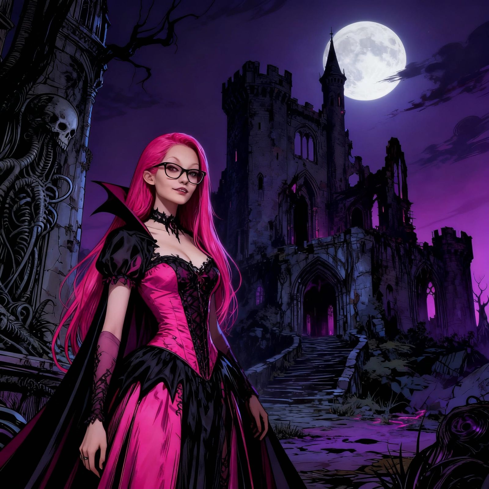 Gothic Emo Vampire Girl in Pink and Black Costume