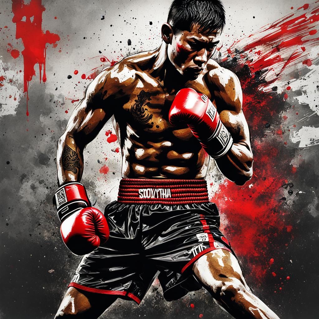 Muay Thai Boxer in Trash Polka Style