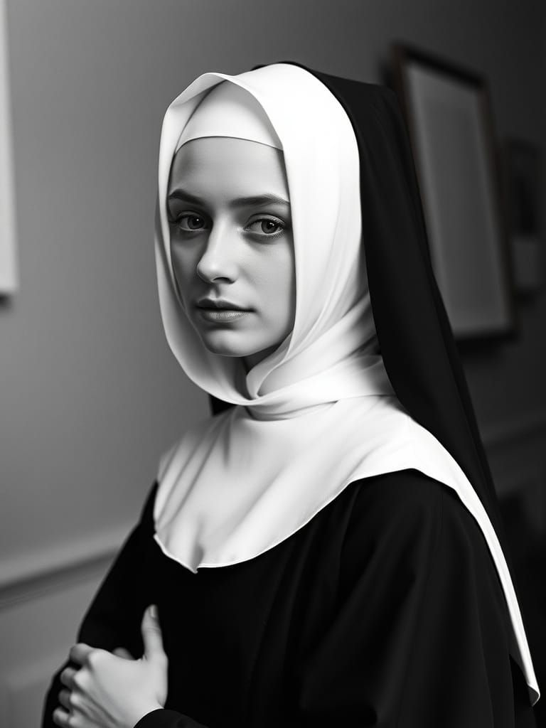 Young Nun in Dramatic Black and White Photograph