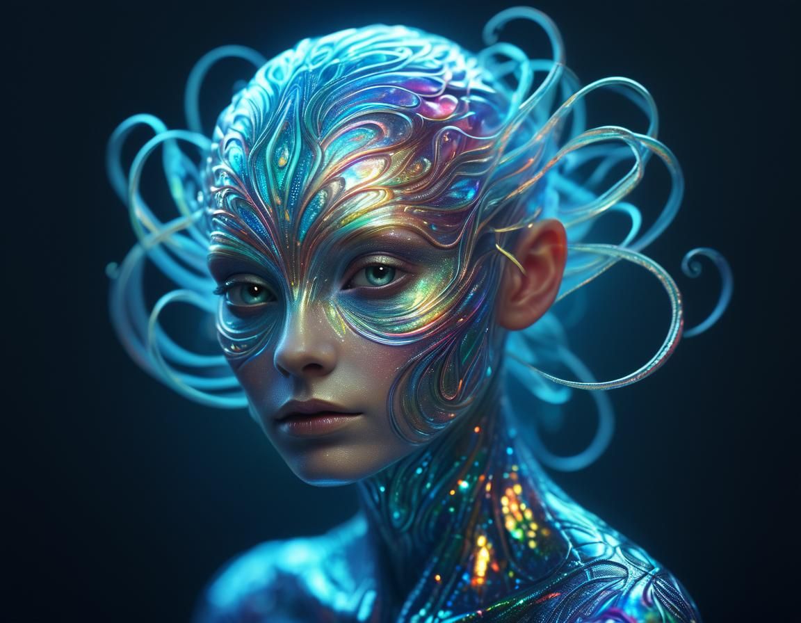 Luminescent Creature Portrait in Surreal Art Nouveau Style