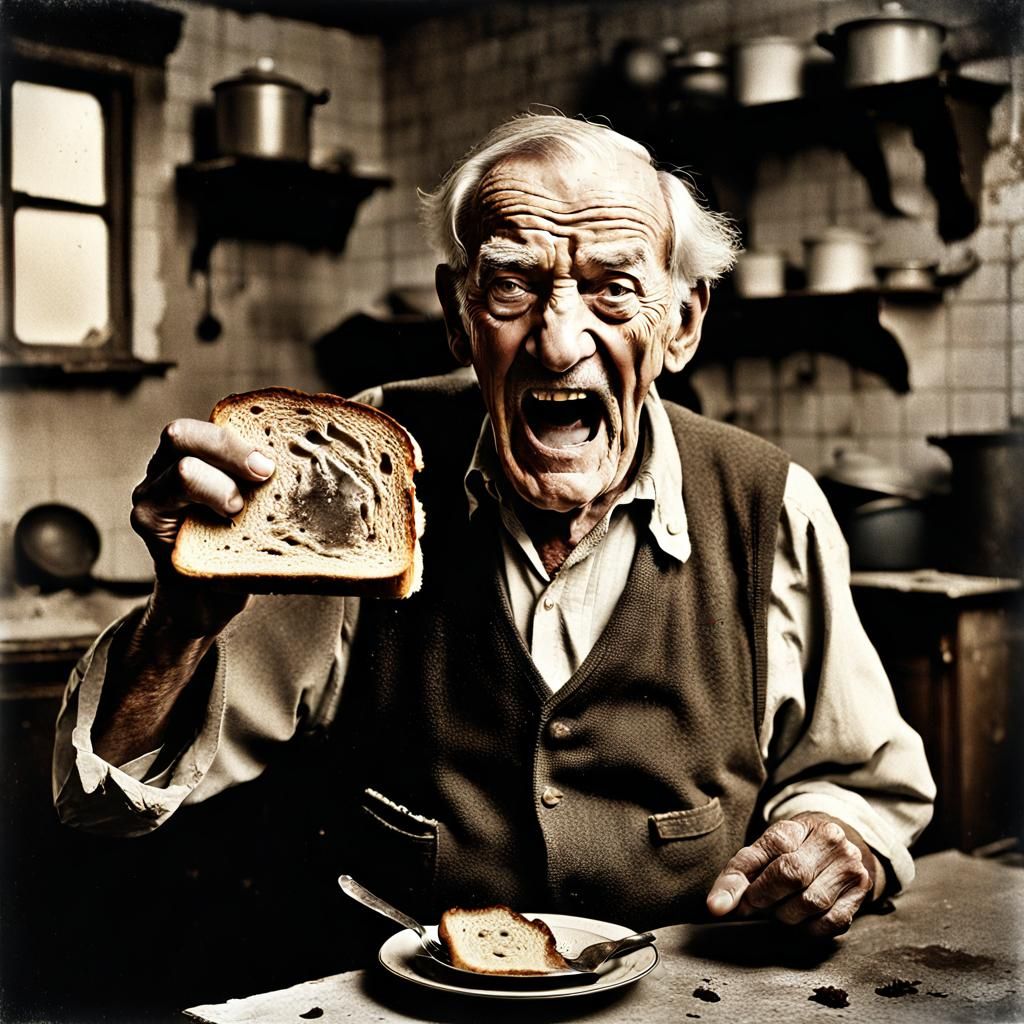 Vintage Photo of Angry Man With Burnt Toast