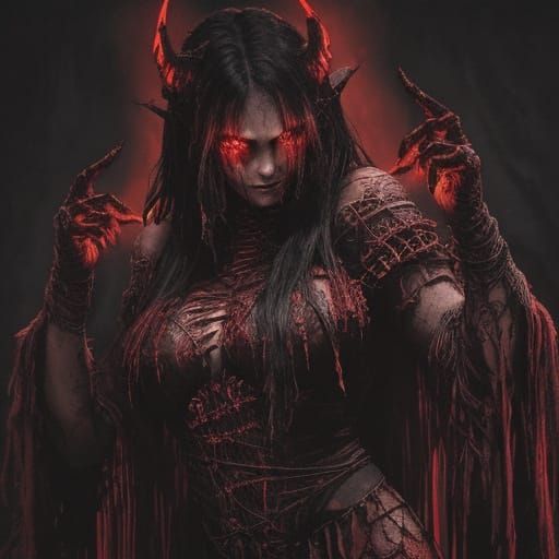 Macrame Blood Demon in Dark Fantasy Style