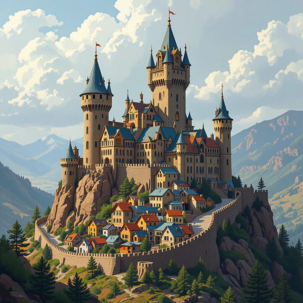 Majestic Castle Atop Colorado Hill in Atmospheric Style