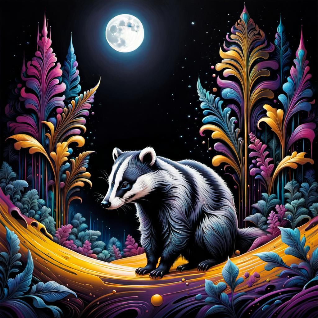 Badger in Golden Meadow: Graffiti Art Style