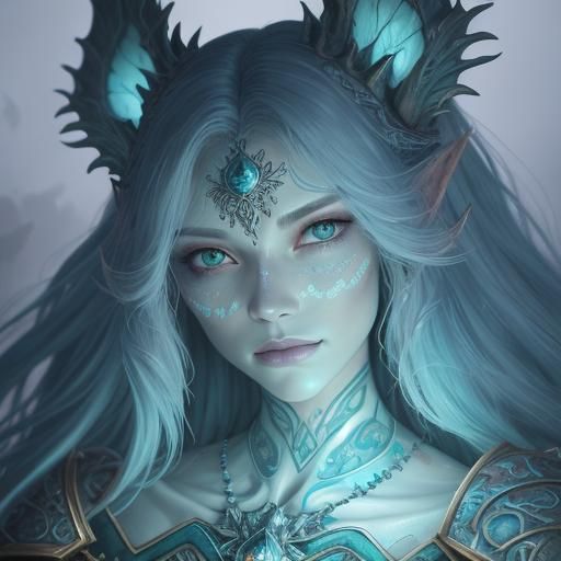 Ethereal Turquoise-Skinned DnD Character Portrait