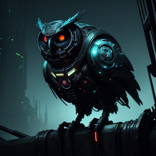 Mechanical Owl on Spaceship: Sci-Fi Concept Art