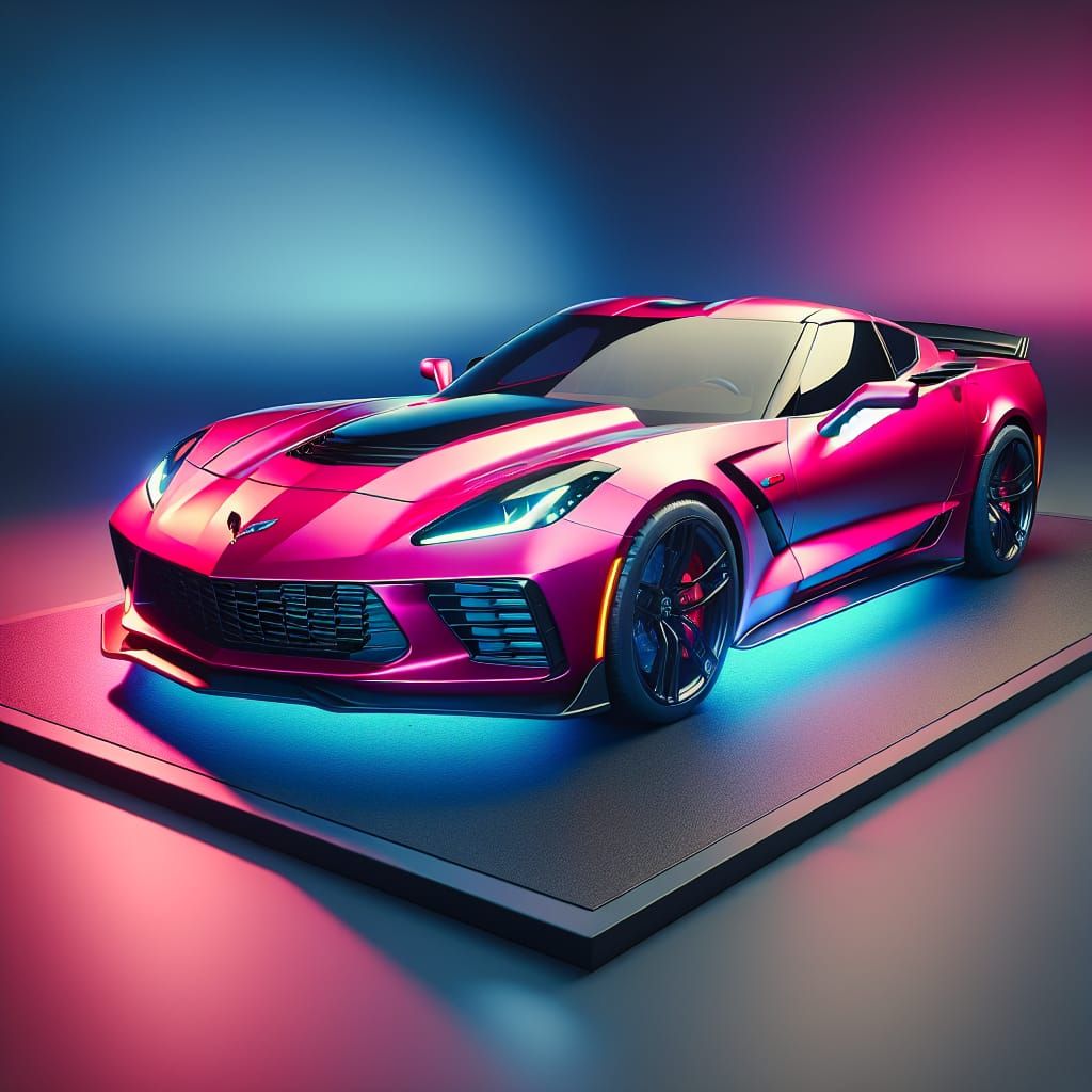 Pink Corvette with Blue Underglow: 8K Concept Art