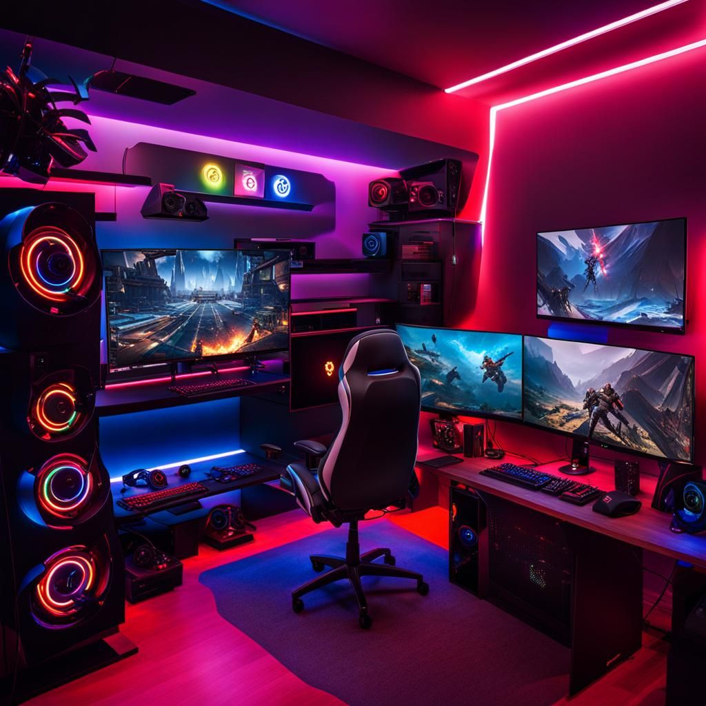 Ultimate Gaming Setup with RGB Lighting and Powerful PCs