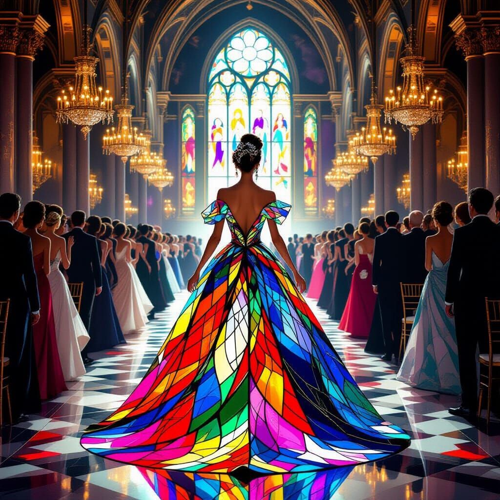 Dazzling Ballroom Dancer in Stained Glass Gown