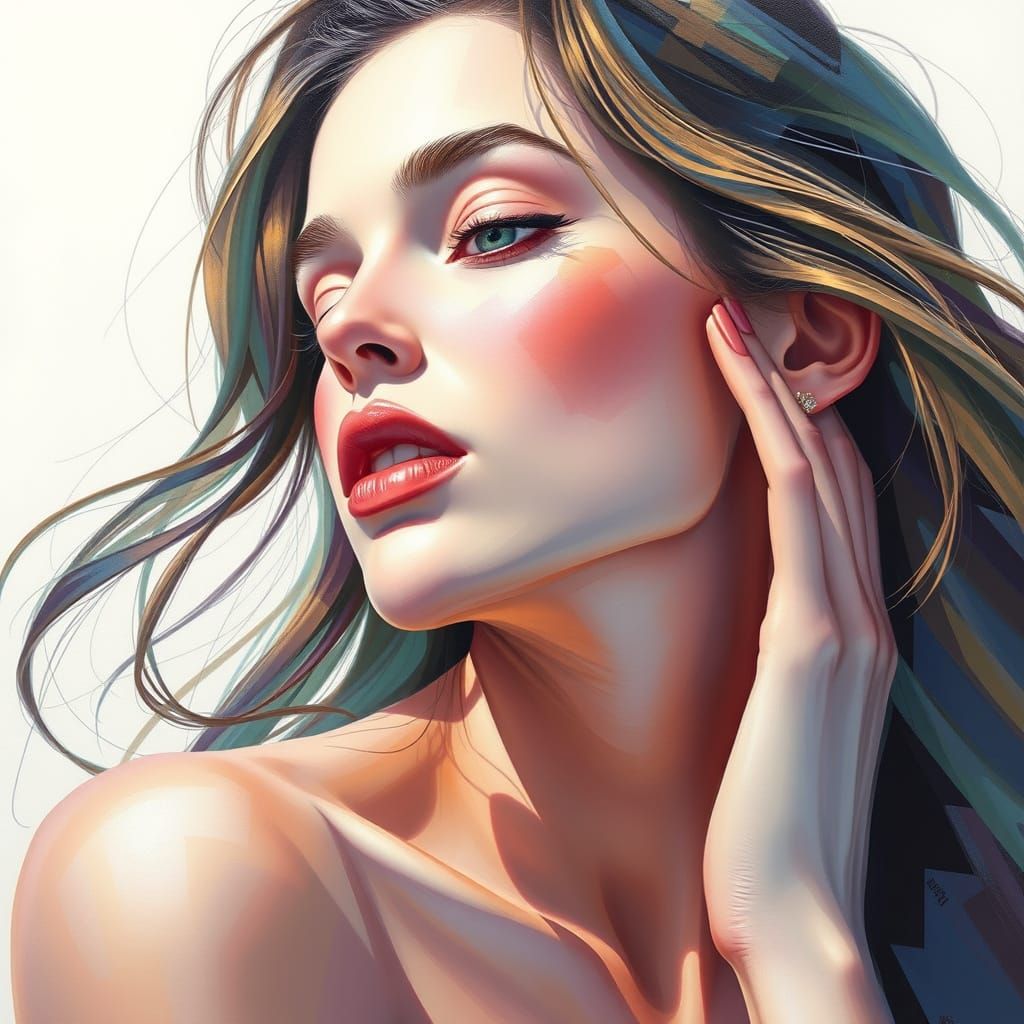 Elegant Woman: Digital Painting with Geometric Abstraction