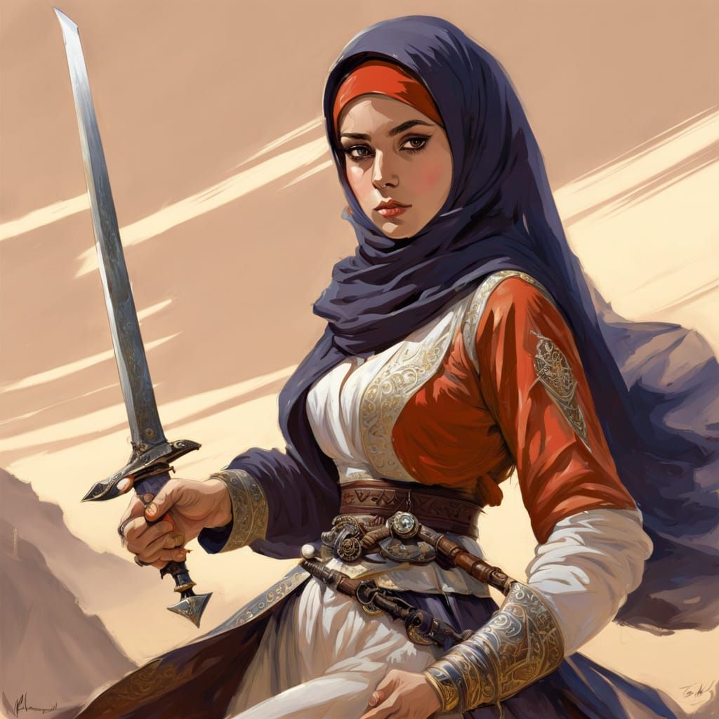 Female Ottoman Warrior in Traditional Hijab