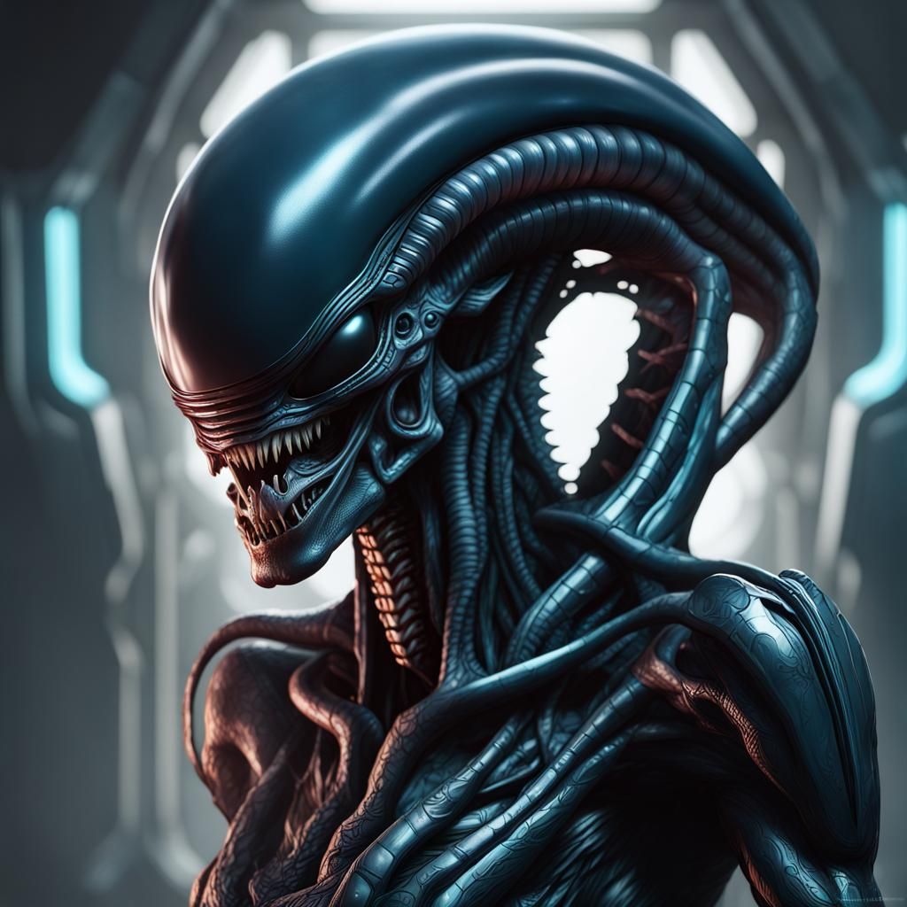 Hyperdetailed Xenomorph Portrait in Volumetric Lighting