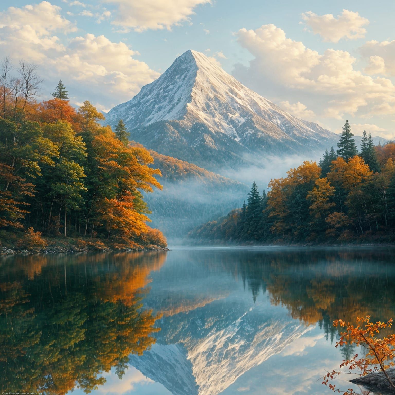 Autumn Lake Scene in Ukiyo-e Style