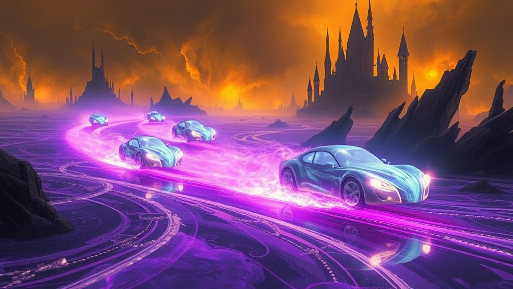 Ethereal Ghost Cars Speed Across the Ectoplasma Ocean