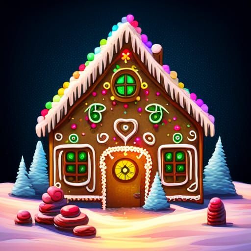 Colorful Gingerbread House Chalk Art 2D Design