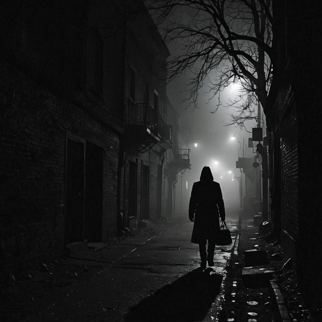 Eerie Silhouette in Foggy Dark Alley