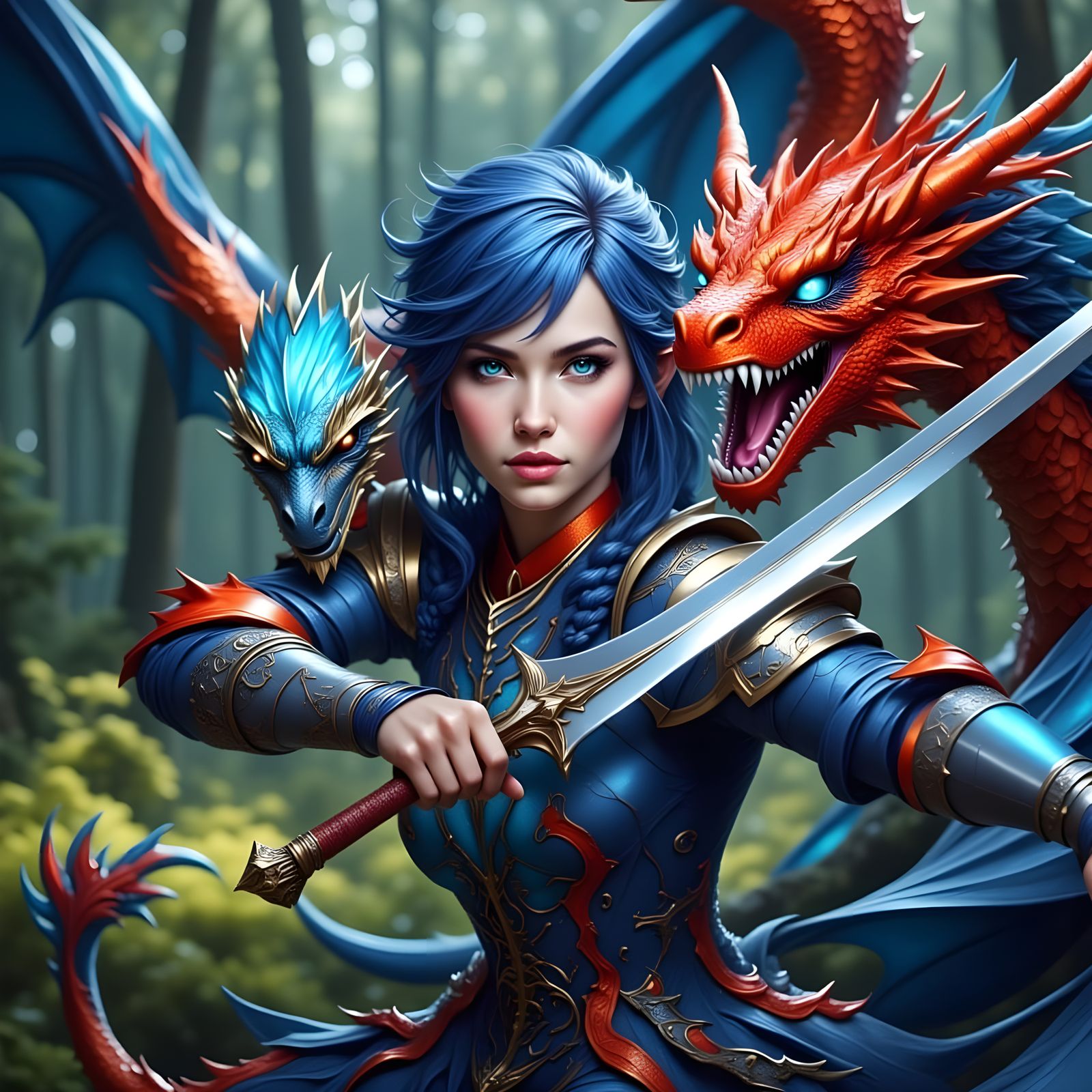 Ethereal Fantasy Warrior Battles a Majestic Red Dragon in a ...