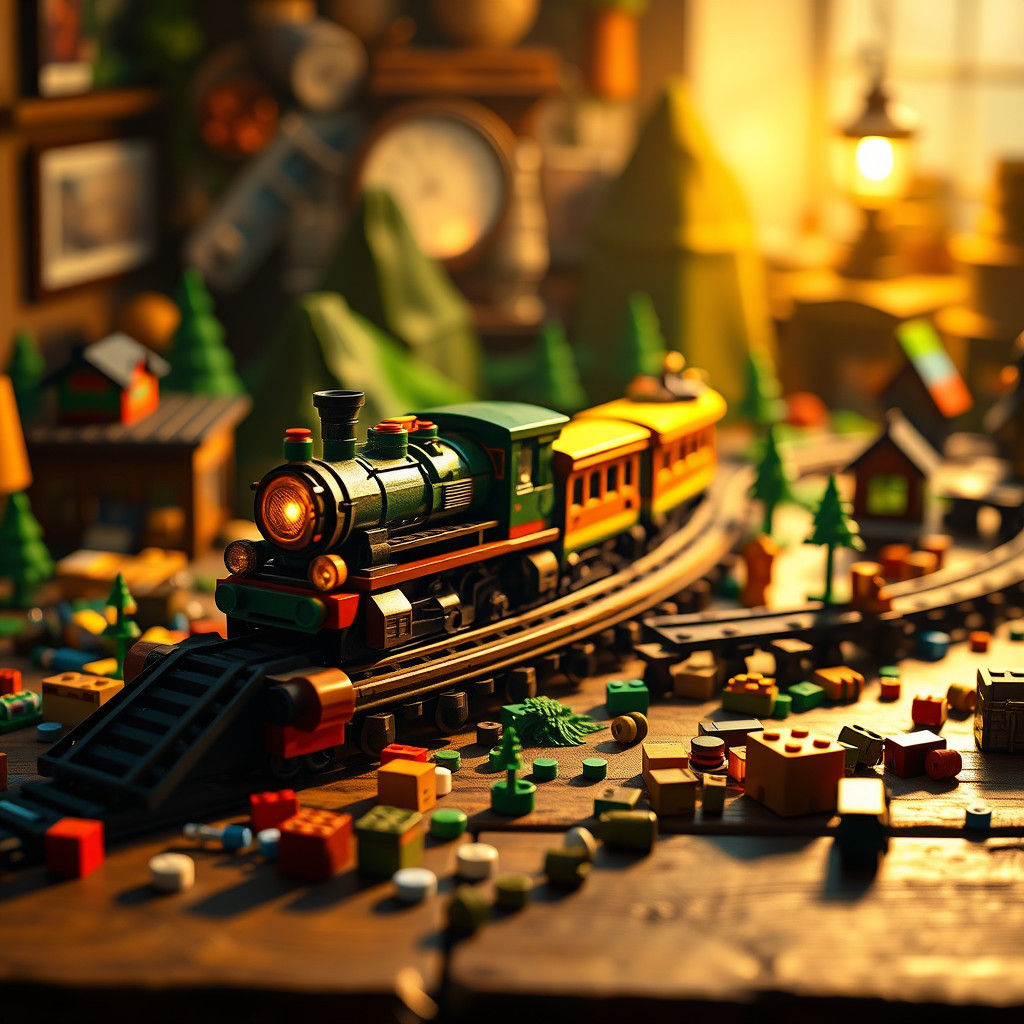 Detailed Lego Train Set on Wooden Table