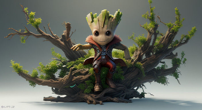 Youthful Groot in a Marvel Guardians of the Galaxy Aesthetic